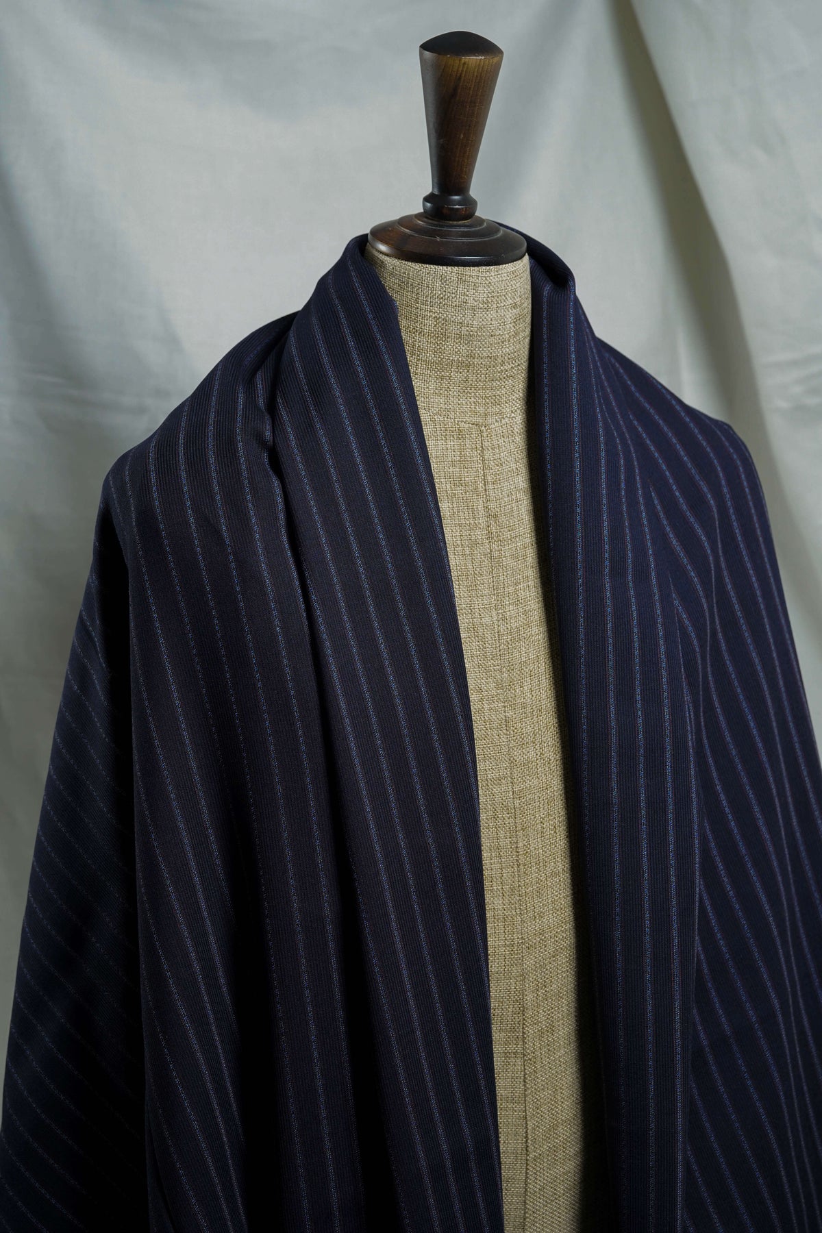 Dark Blue Stripe Worsted Wool Suiting Fabric - 3 Meters