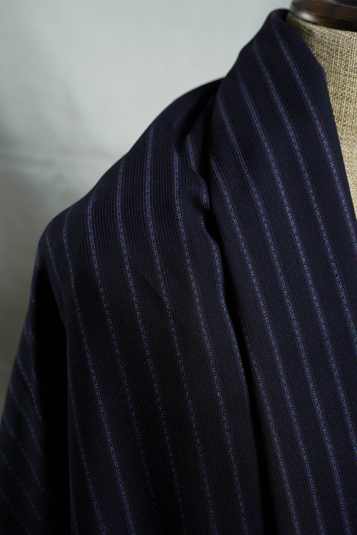 Dark Blue Stripe Worsted Wool Suiting Fabric - 3 Meters