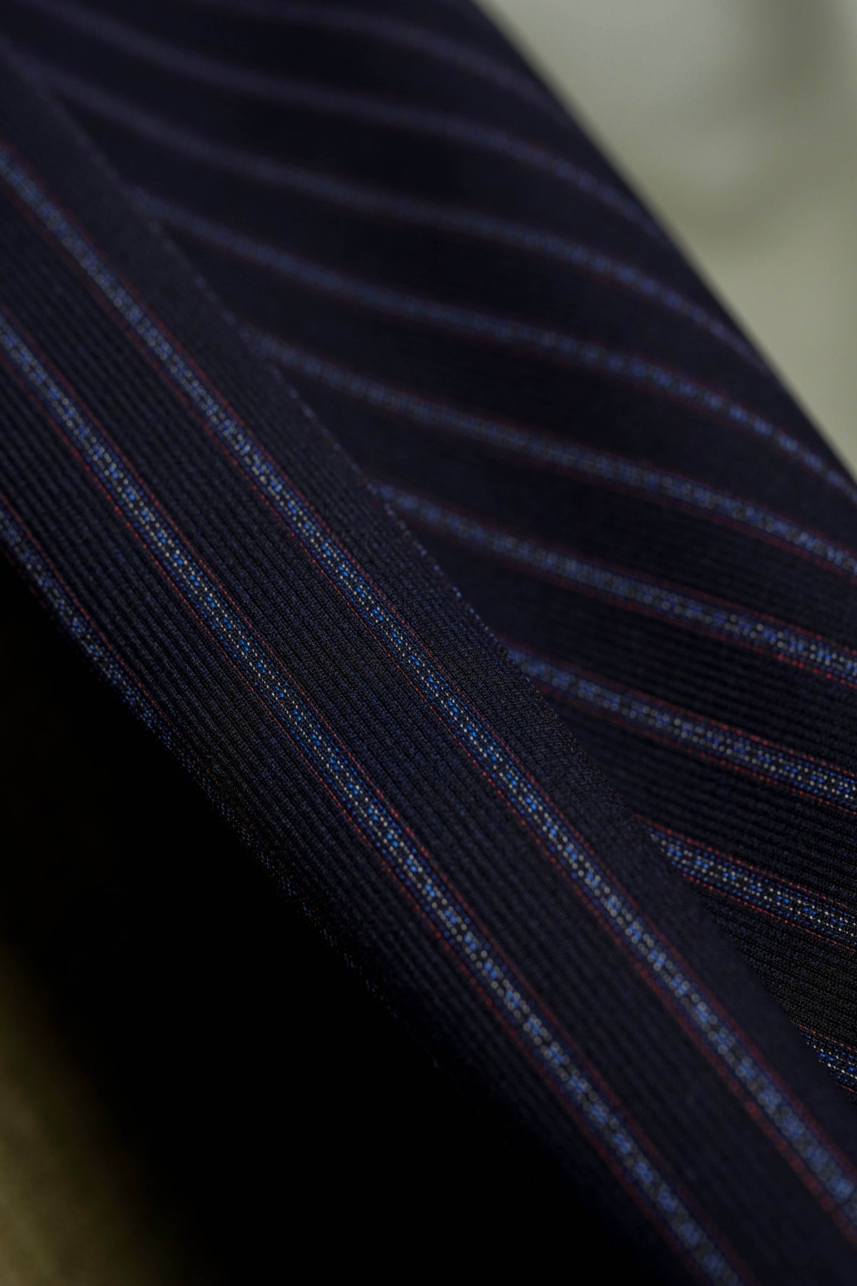 Dark Blue Stripe Worsted Wool Suiting Fabric - 3 Meters