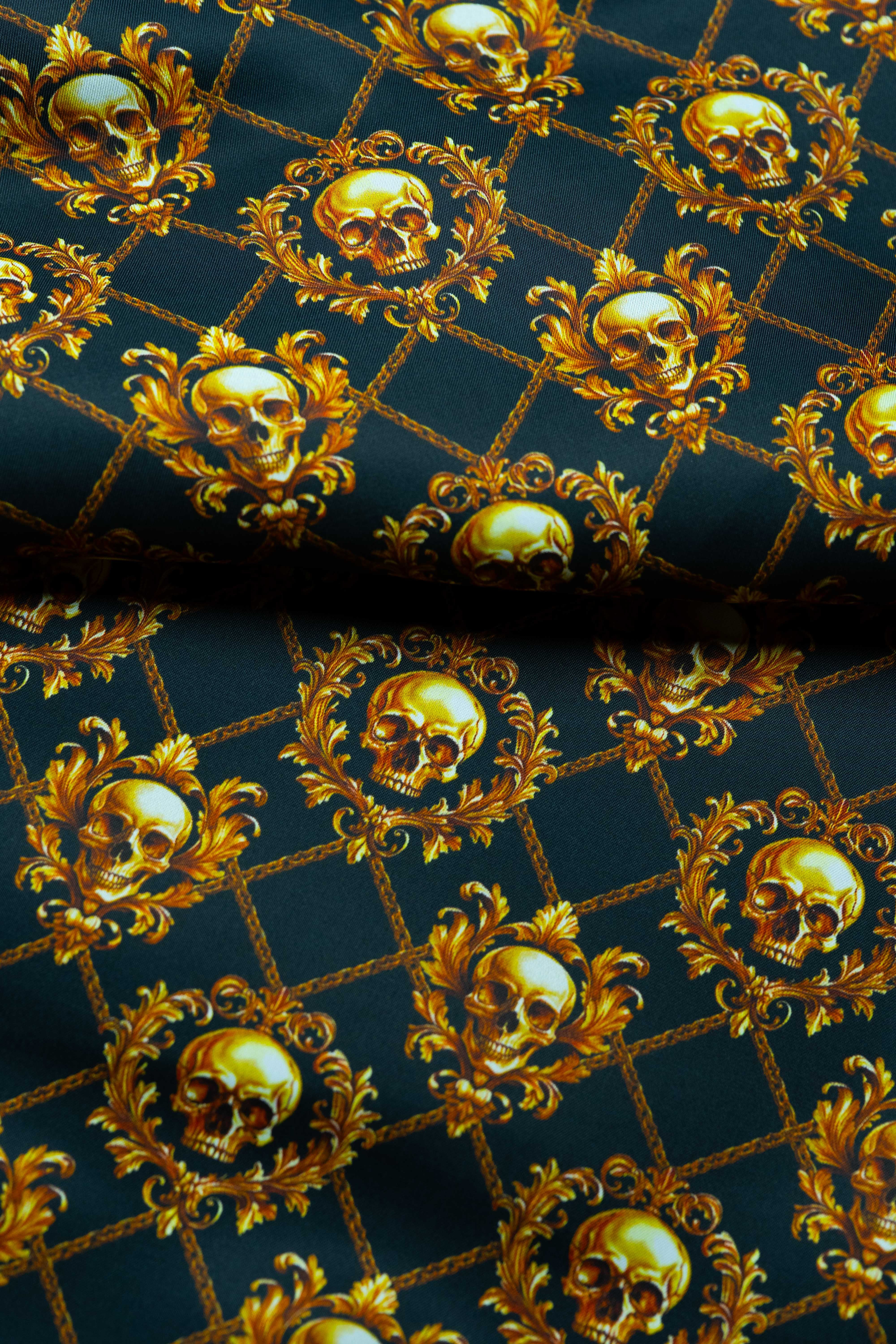 Bemberg Lining - P1510 Golden Skulls
