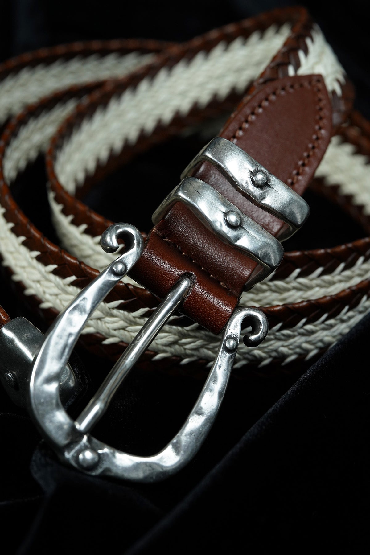 Tiberio Ferretti Brown Leather & Cotton Braided Belt