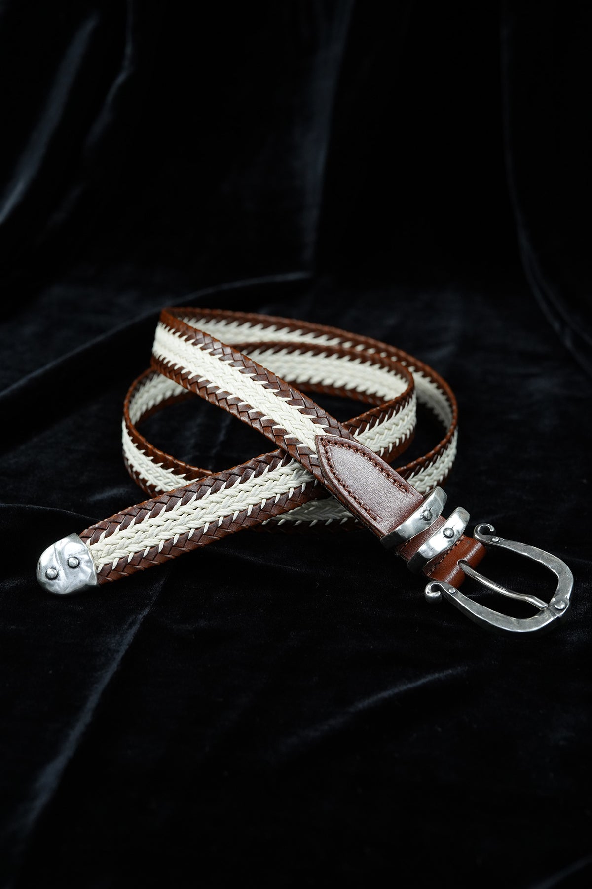 Tiberio Ferretti Brown Leather & Cotton Braided Belt