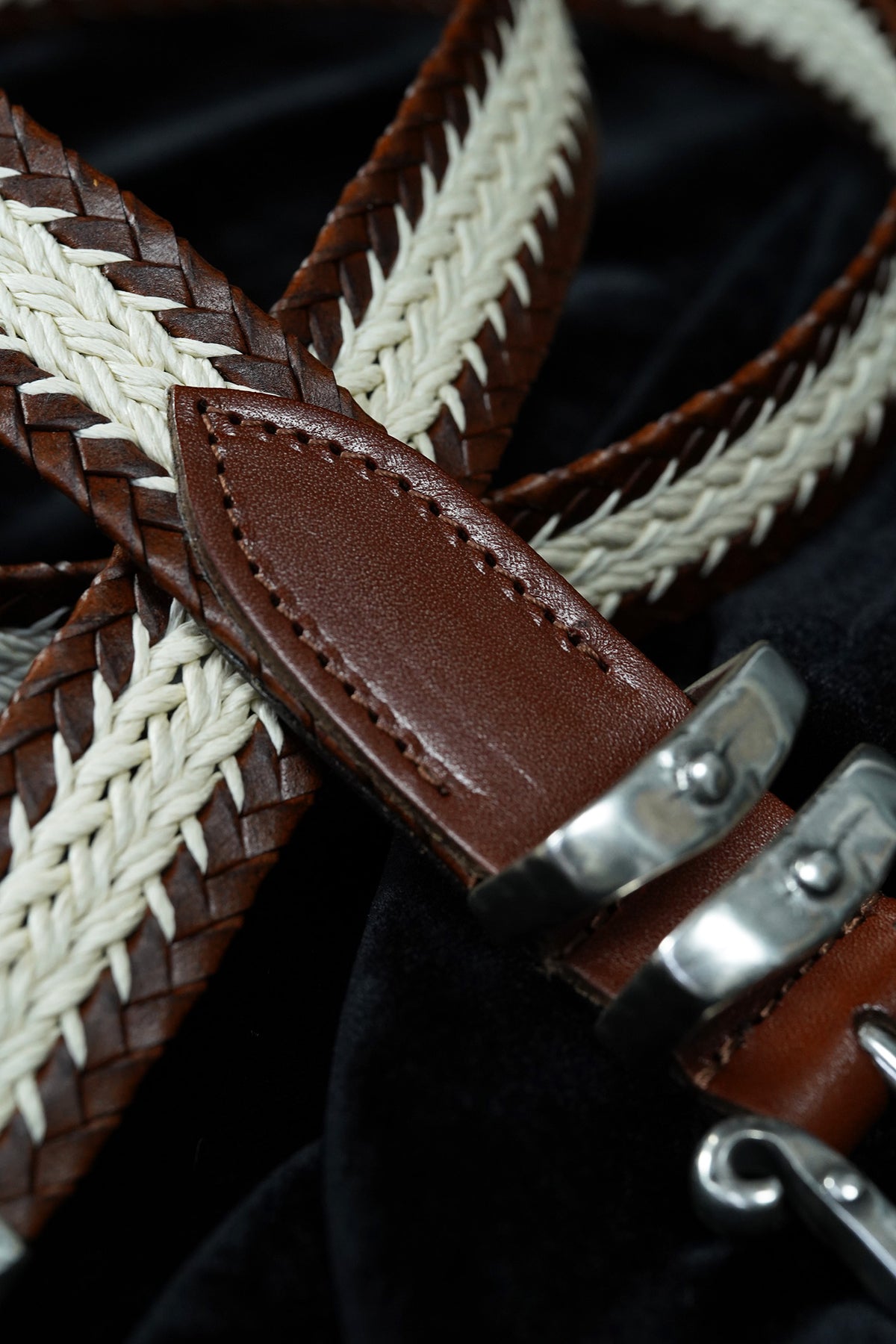 Tiberio Ferretti Brown Leather & Cotton Braided Belt