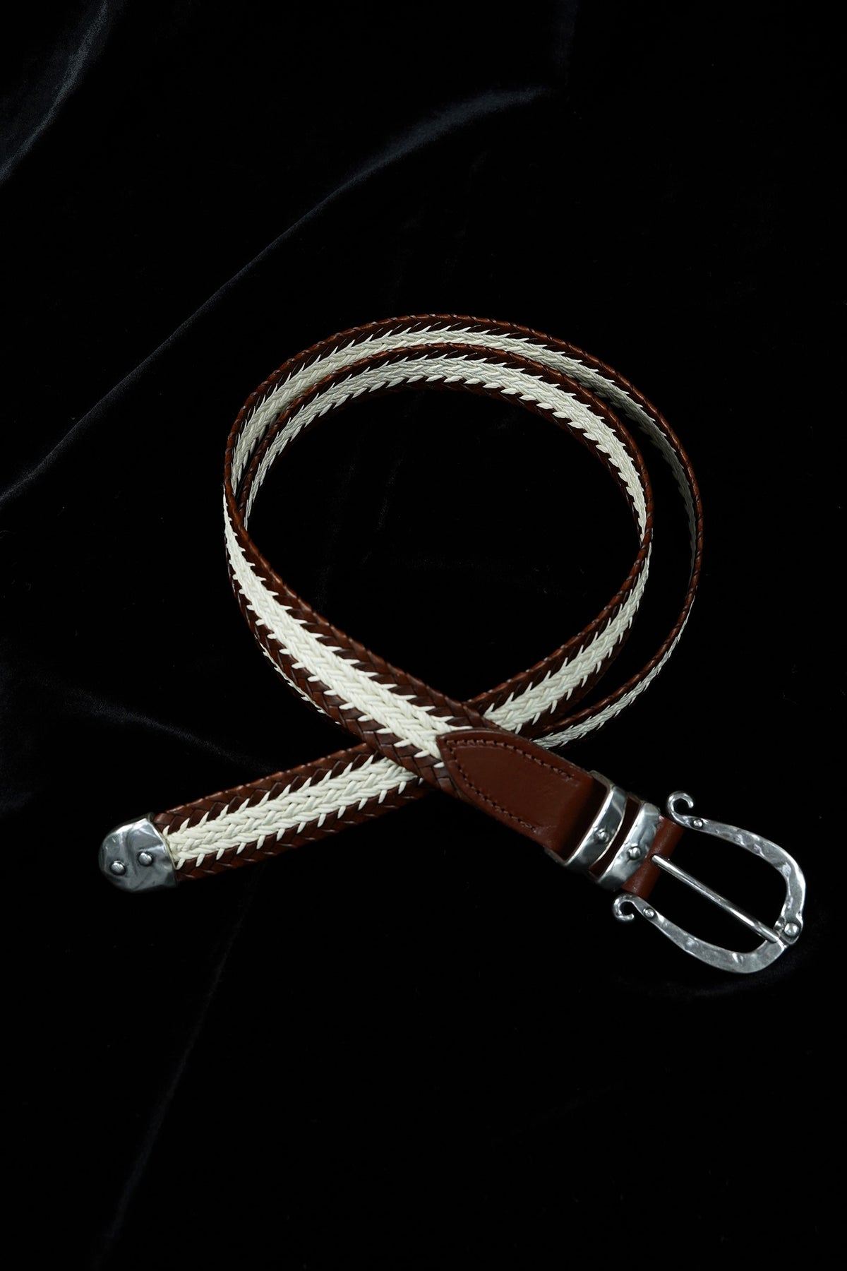 Tiberio Ferretti Brown Leather & Cotton Braided Belt