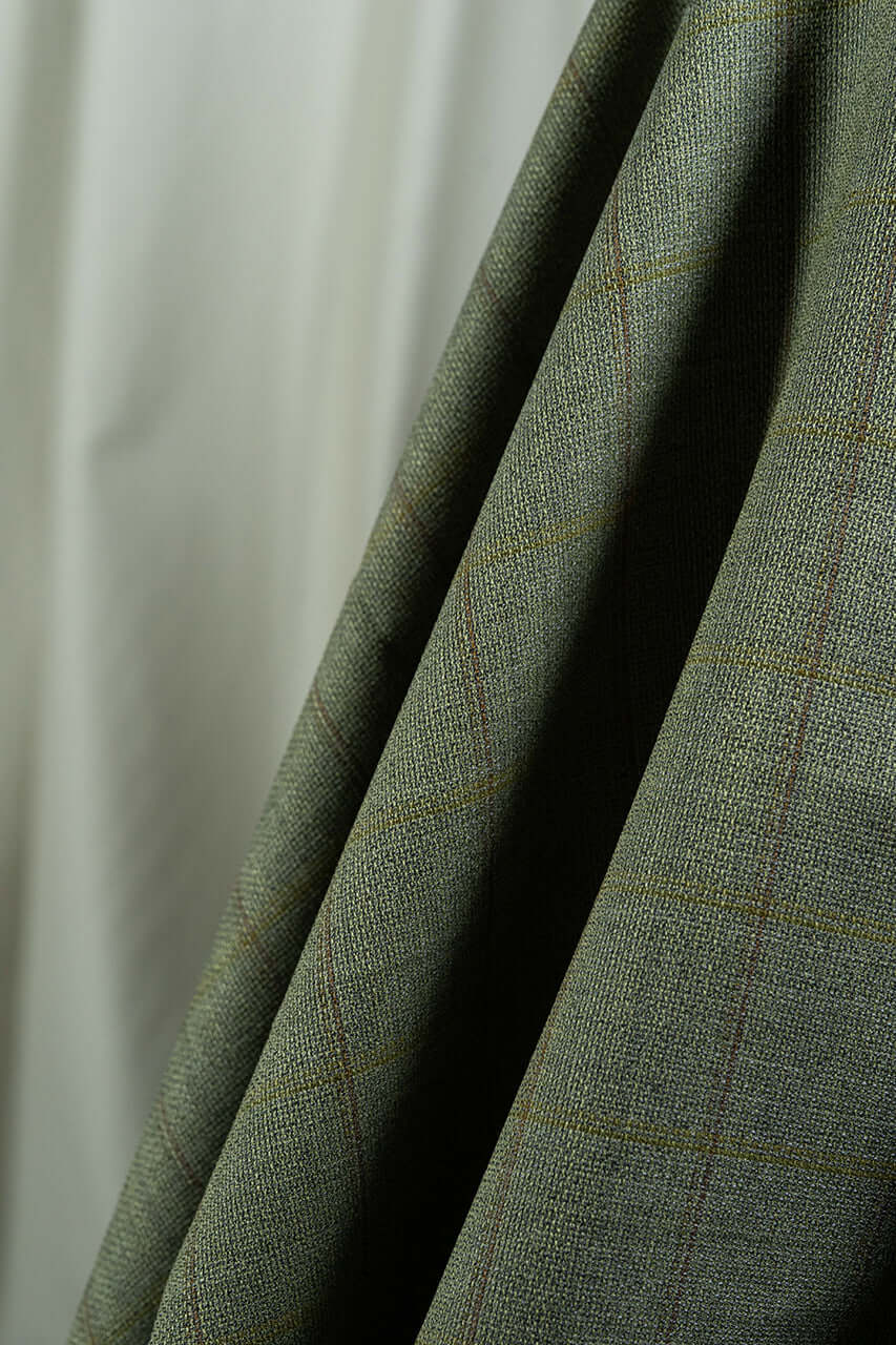 VBC High Twist Wool Suiting Fabric in Green Check -1.85 Meters - Yoo's Club