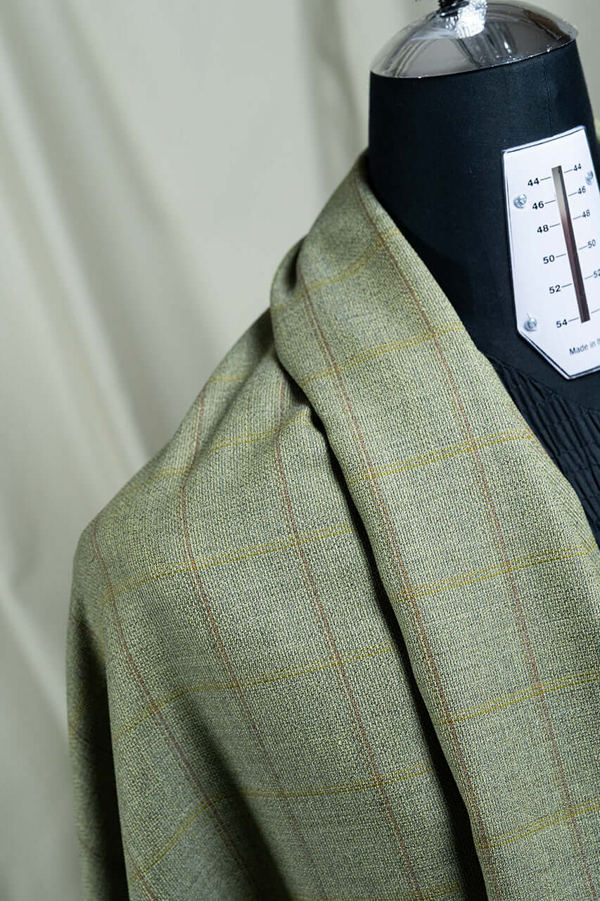 VBC High Twist Wool Suiting Fabric in Green Check -1.85 Meters - Yoo's Club