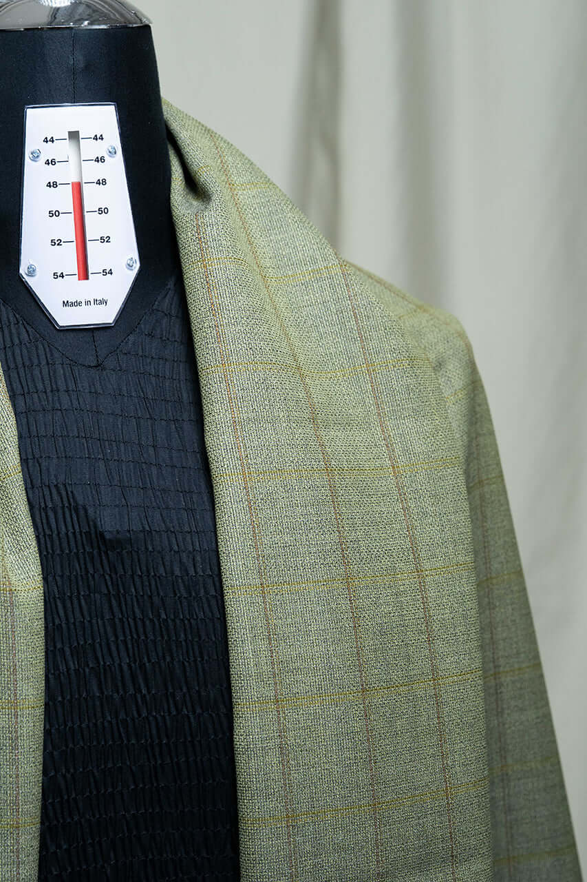VBC High Twist Wool Suiting Fabric in Green Check -1.85 Meters - Yoo's Club