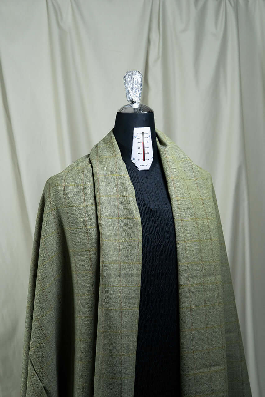 VBC High Twist Wool Suiting Fabric in Green Check -1.85 Meters - Yoo's Club