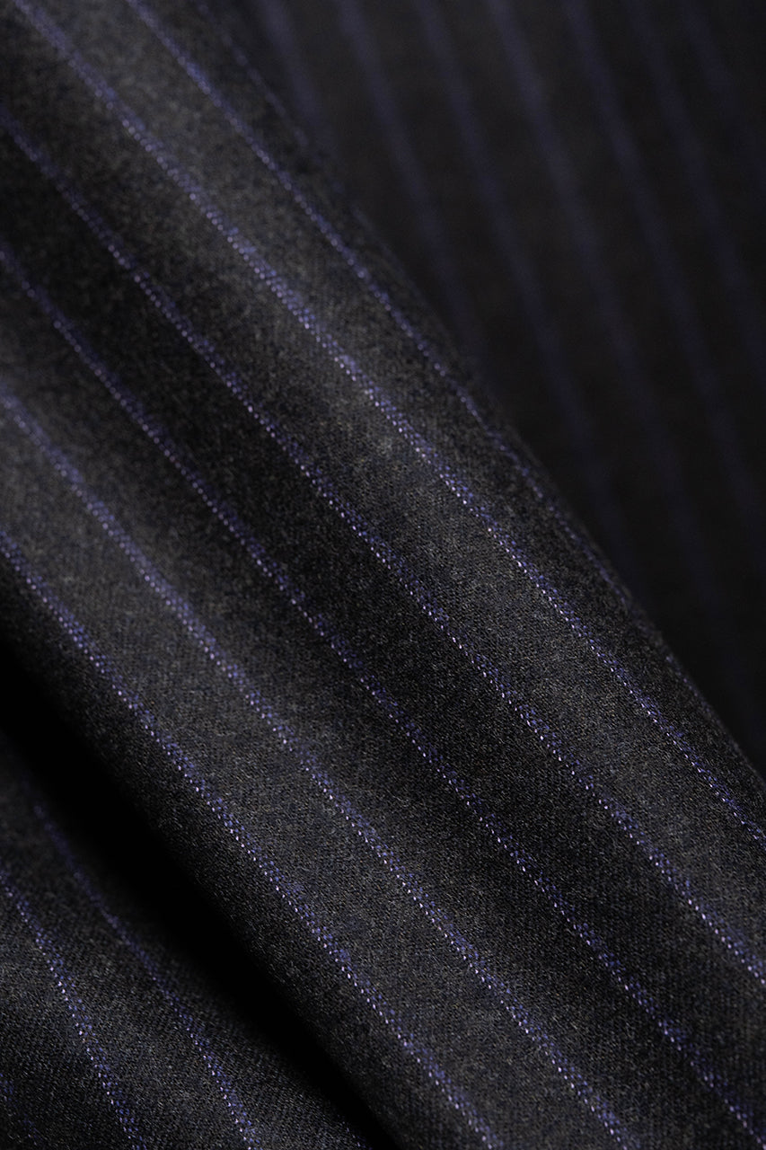 VBC Super 120s Dark Brown Flannel Suiting with Purple Stripe - 3.1 Meters - Yoo's Club