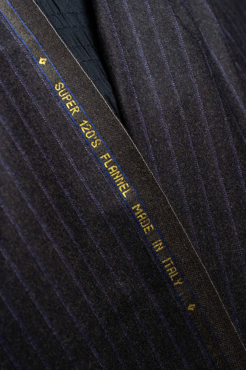 VBC Super 120s Dark Brown Flannel Suiting with Purple Stripe - 3.1 Meters - Yoo's Club