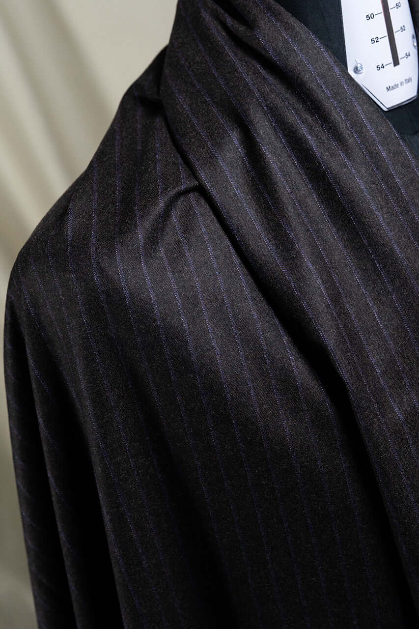 VBC Super 120s Dark Brown Flannel Suiting with Purple Stripe - 3.1 Meters - Yoo's Club