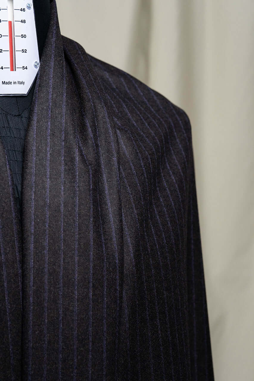 VBC Super 120s Dark Brown Flannel Suiting with Purple Stripe - 3.1 Meters - Yoo's Club