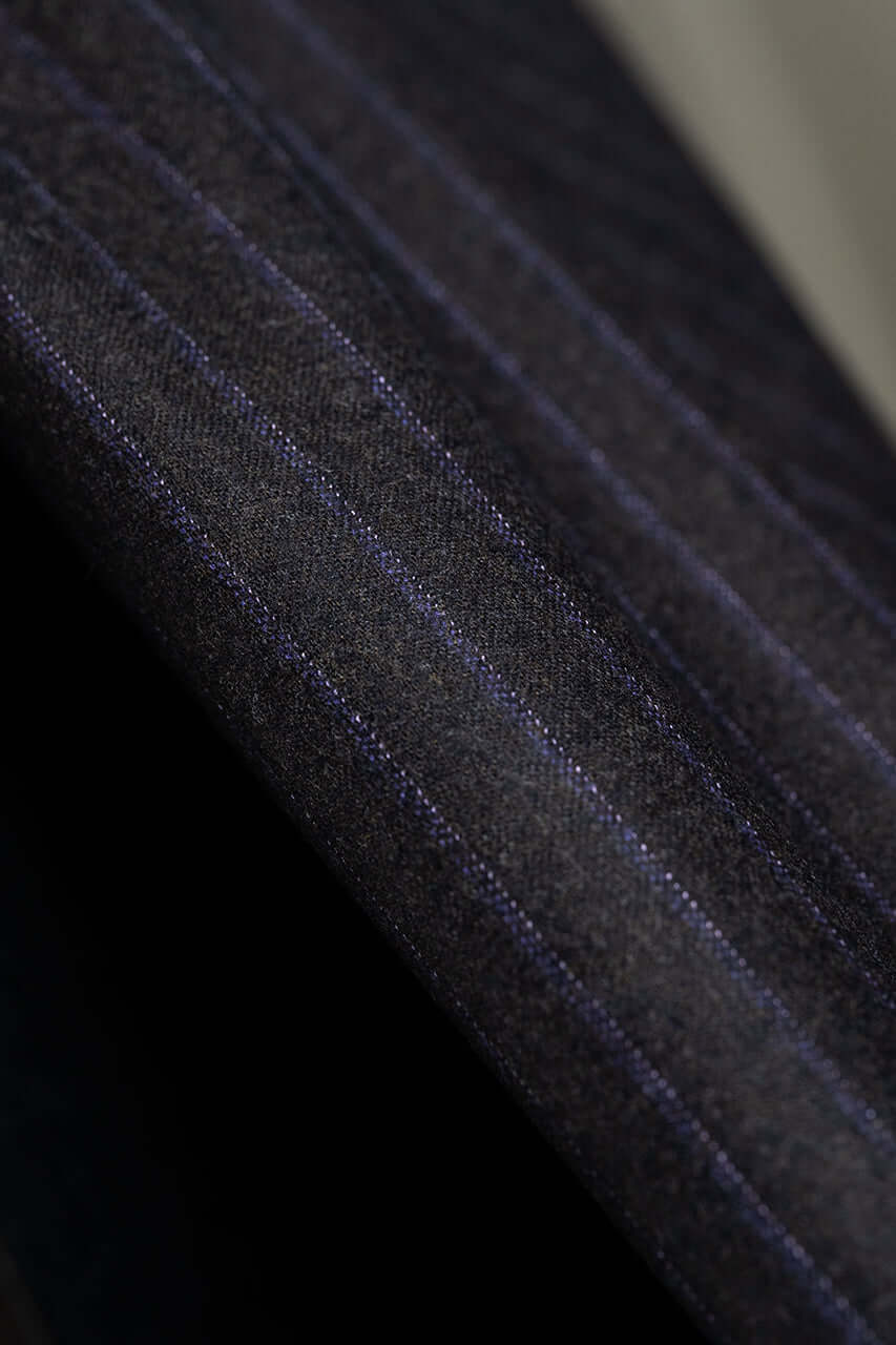 VBC Super 120s Dark Brown Flannel Suiting with Purple Stripe - 3.1 Meters - Yoo's Club