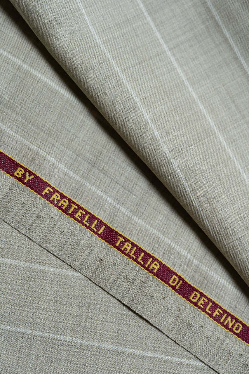 Wool & Silk Fine Suiting in Beige with Stripes from Tallia Di Delfino - Yoo's Club
