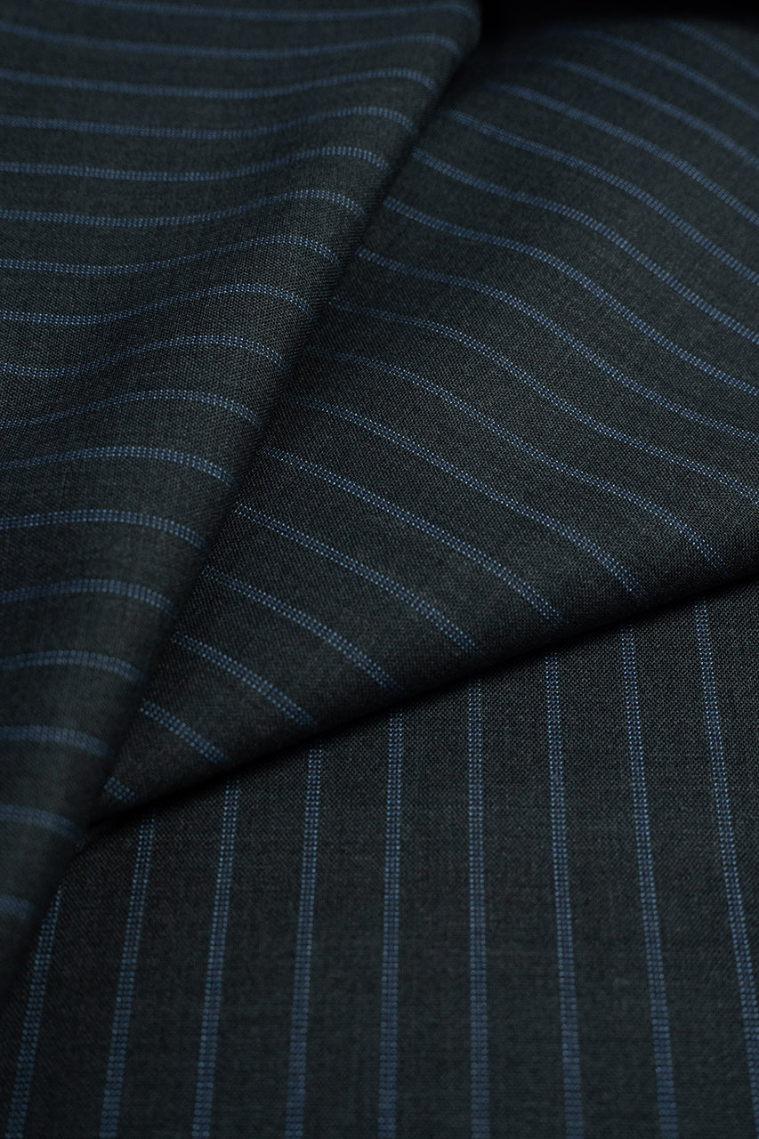 Zegna Cool Effect Charcoal Stripe Superfine Australian Wool Suit Fabric -3.2m - Yoo's Club