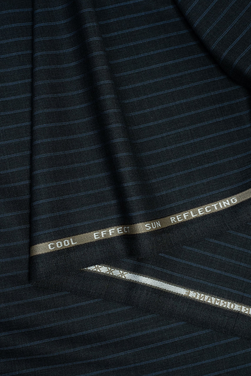 Zegna Cool Effect Charcoal Stripe Superfine Australian Wool Suit Fabric -3.2m - Yoo's Club