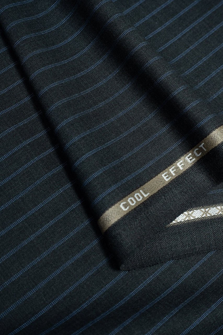 Zegna fabric featuring charcoal stripe Cool Effect design on superfine Australian wool suit fabric.