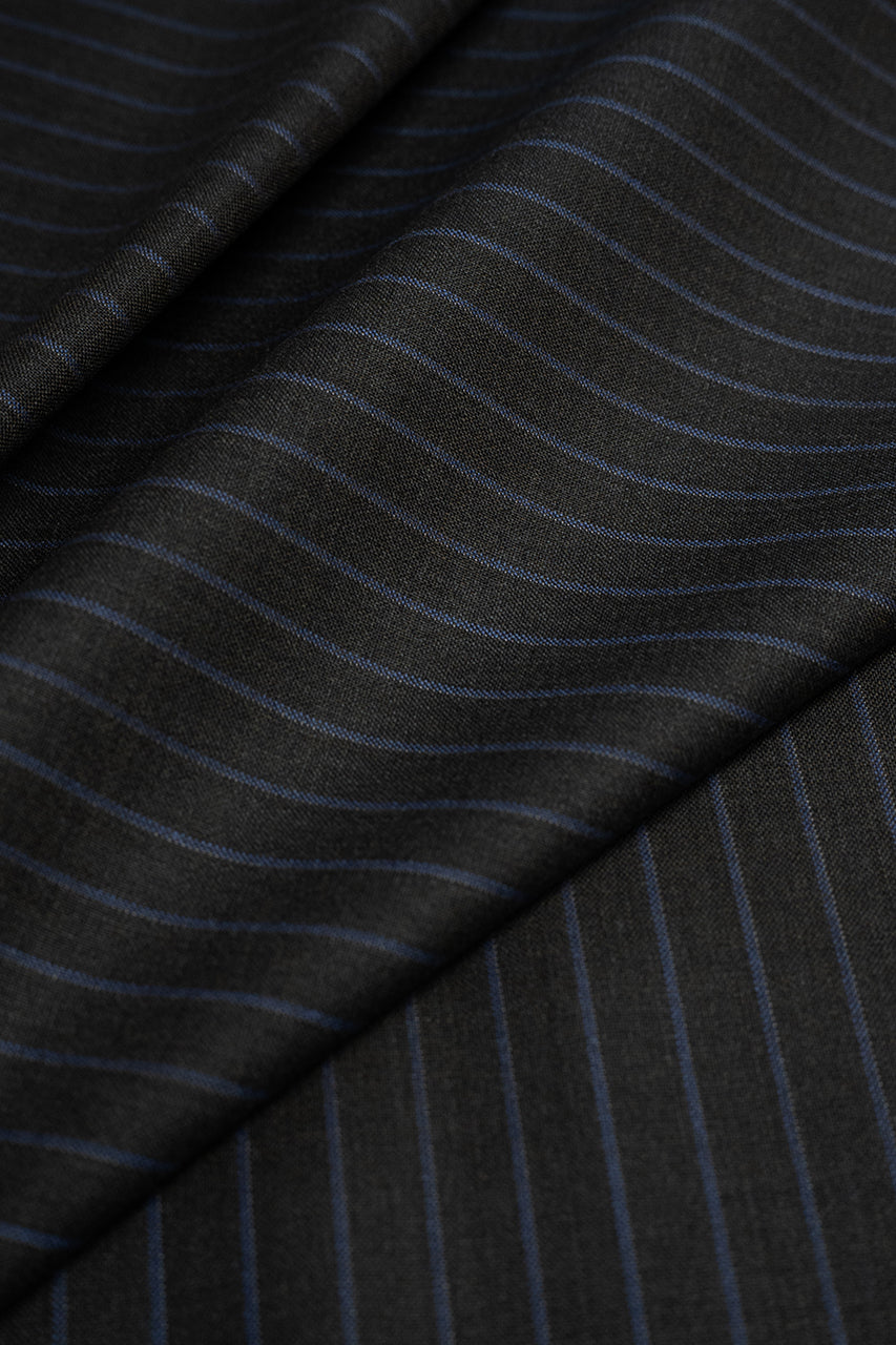 Zegna Cool Effect Dark Brown Stripe Superfine Australian Wool Suit Fabric -3.2m - Yoo's Club