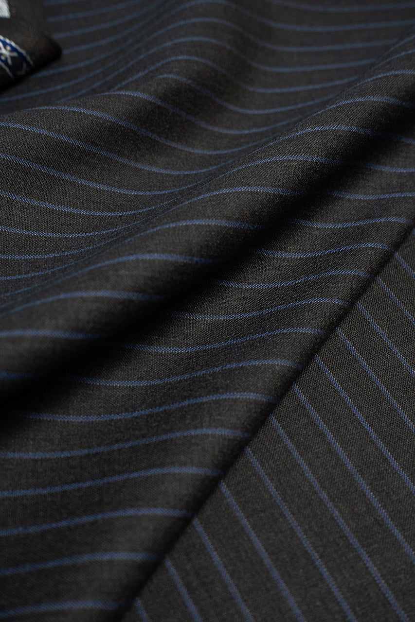 Zegna Cool Effect Dark Brown Stripe Superfine Australian Wool Suit Fabric -3.2m - Yoo's Club