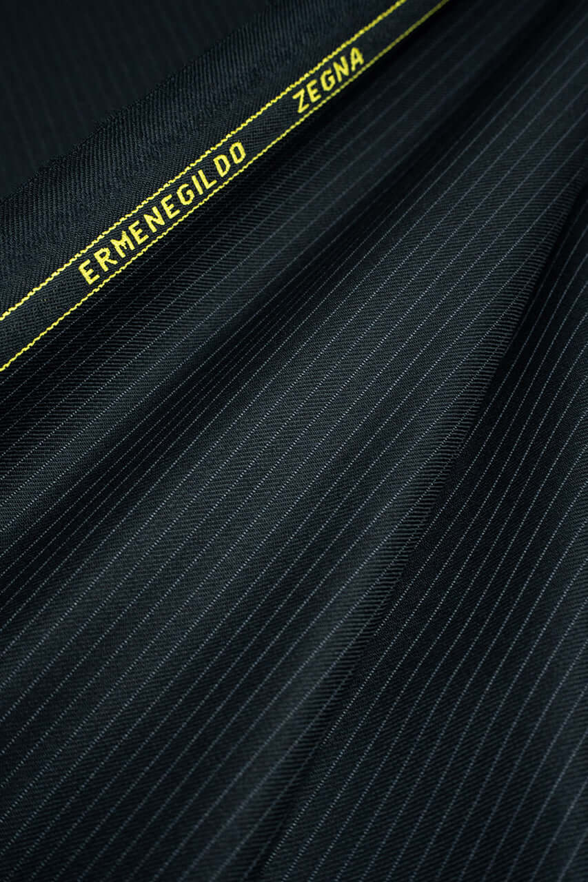 Zegna Traveller Black Stripe Superfine Australian Wool Suit Fabric -3.2m - Yoo's Club