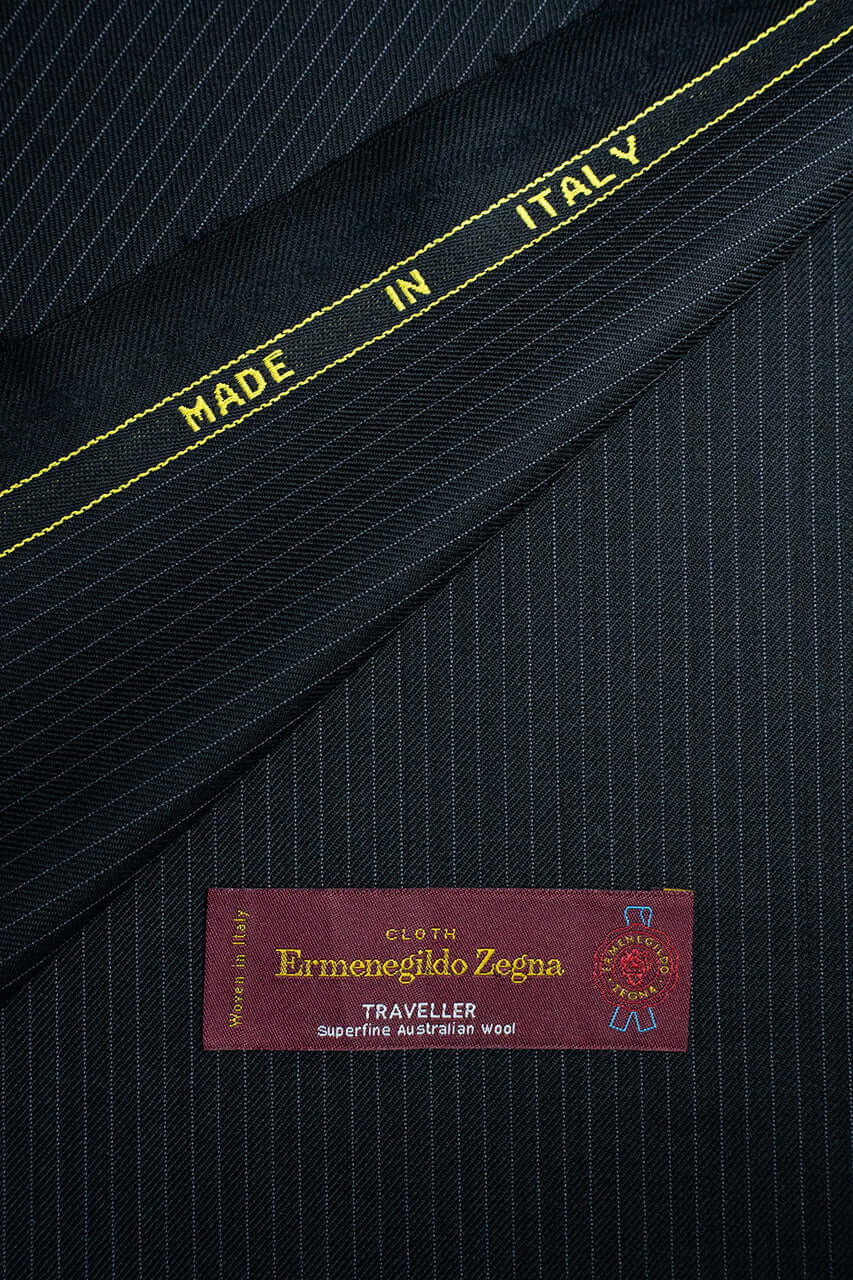 Zegna Traveller Black Stripe Superfine Australian Wool Suit Fabric -3.2m - Yoo's Club
