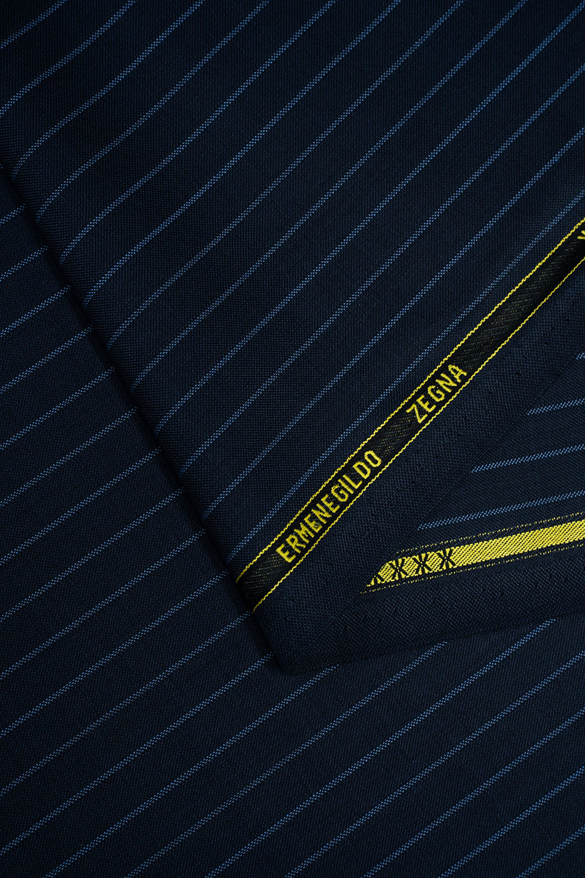 Zegna Traveller Blue Stripe Superfine Australian Wool Suit Fabric -3.2m - Yoo's Club