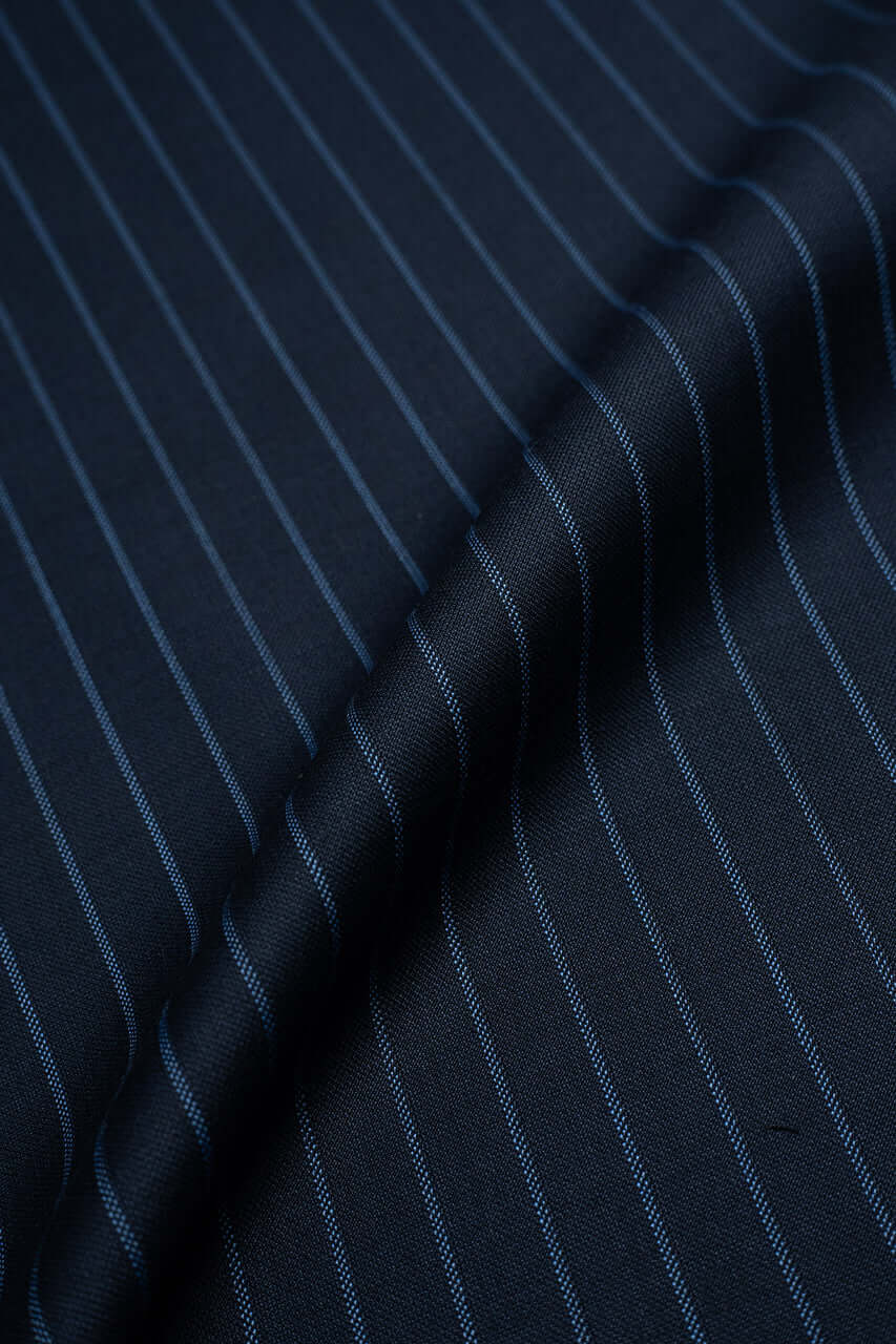 Zegna Traveller Blue Stripe Superfine Australian Wool Suit Fabric -3.2m - Yoo's Club
