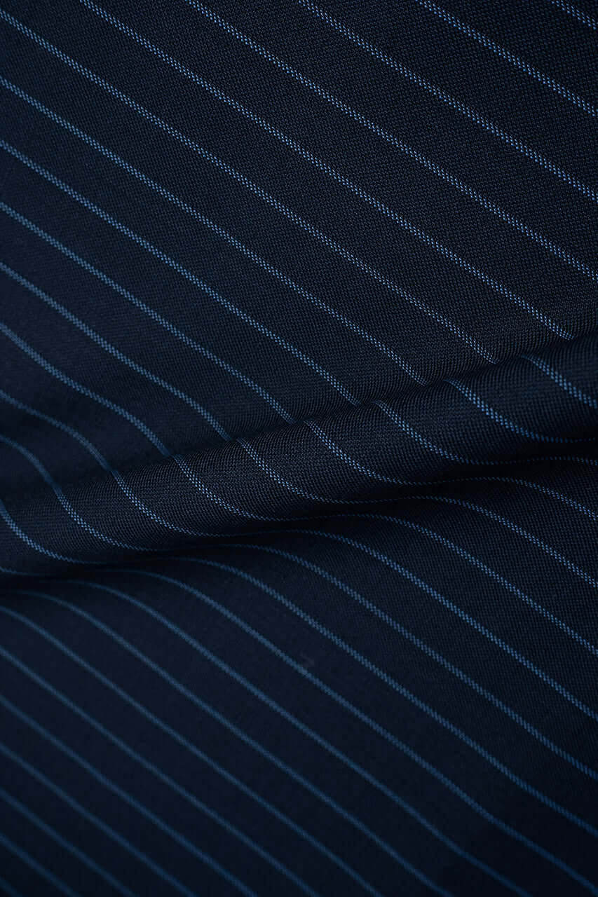 Zegna Traveller Blue Stripe Superfine Australian Wool Suit Fabric -3.2m - Yoo's Club