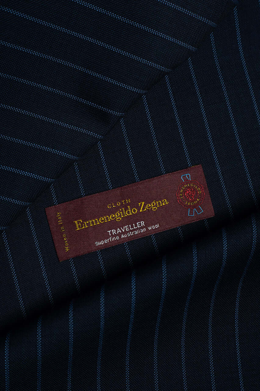 Zegna Traveller Blue Stripe Superfine Australian Wool Suit Fabric -3.2m - Yoo's Club