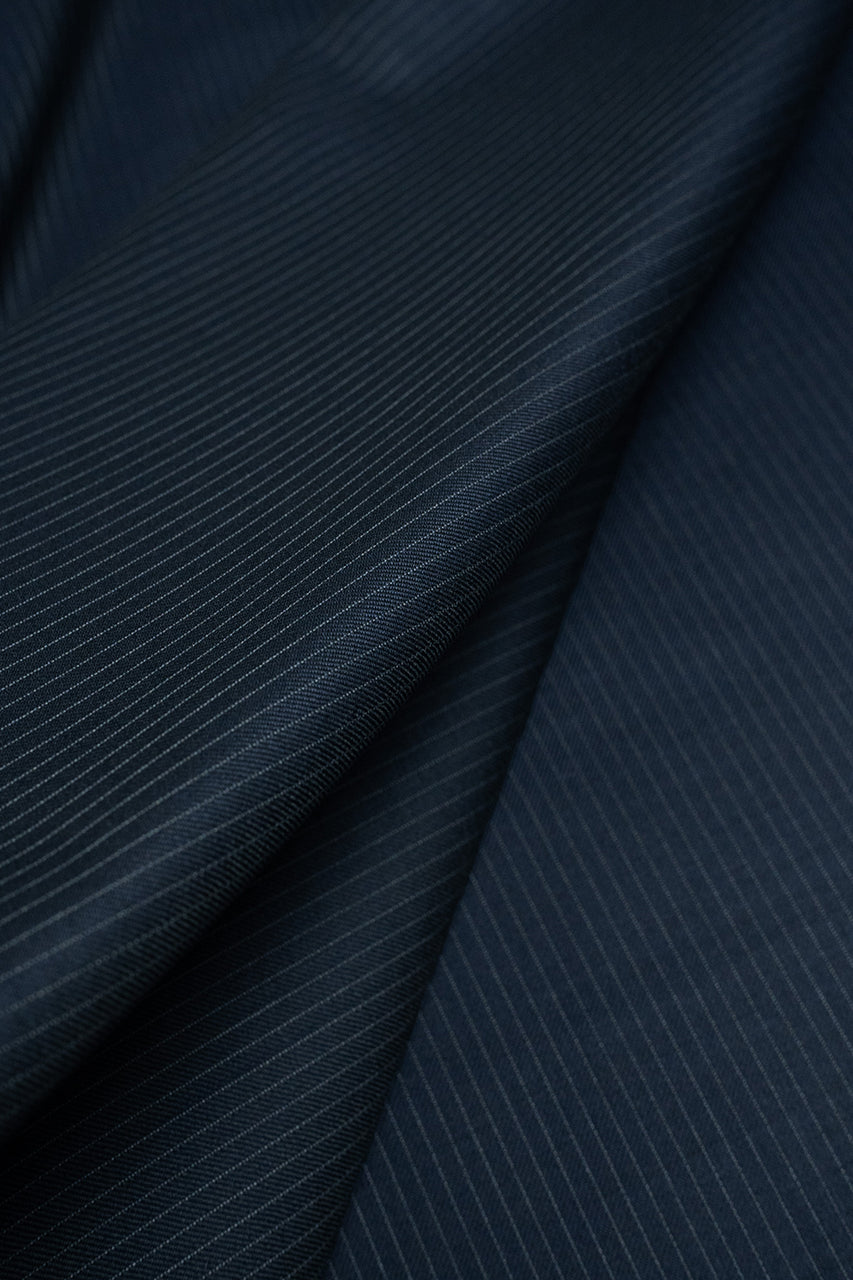 Zegna Traveller Dark Navy Stripe Superfine Australian Wool Suit Fabric -3.2m - Yoo's Club