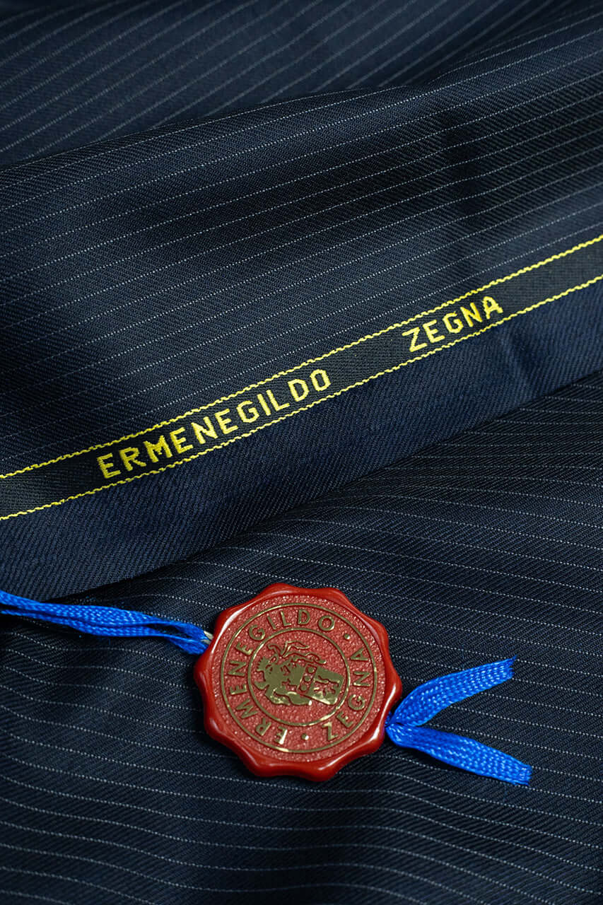 Zegna Traveller Dark Navy Stripe Superfine Australian Wool Suit Fabric -3.2m - Yoo's Club