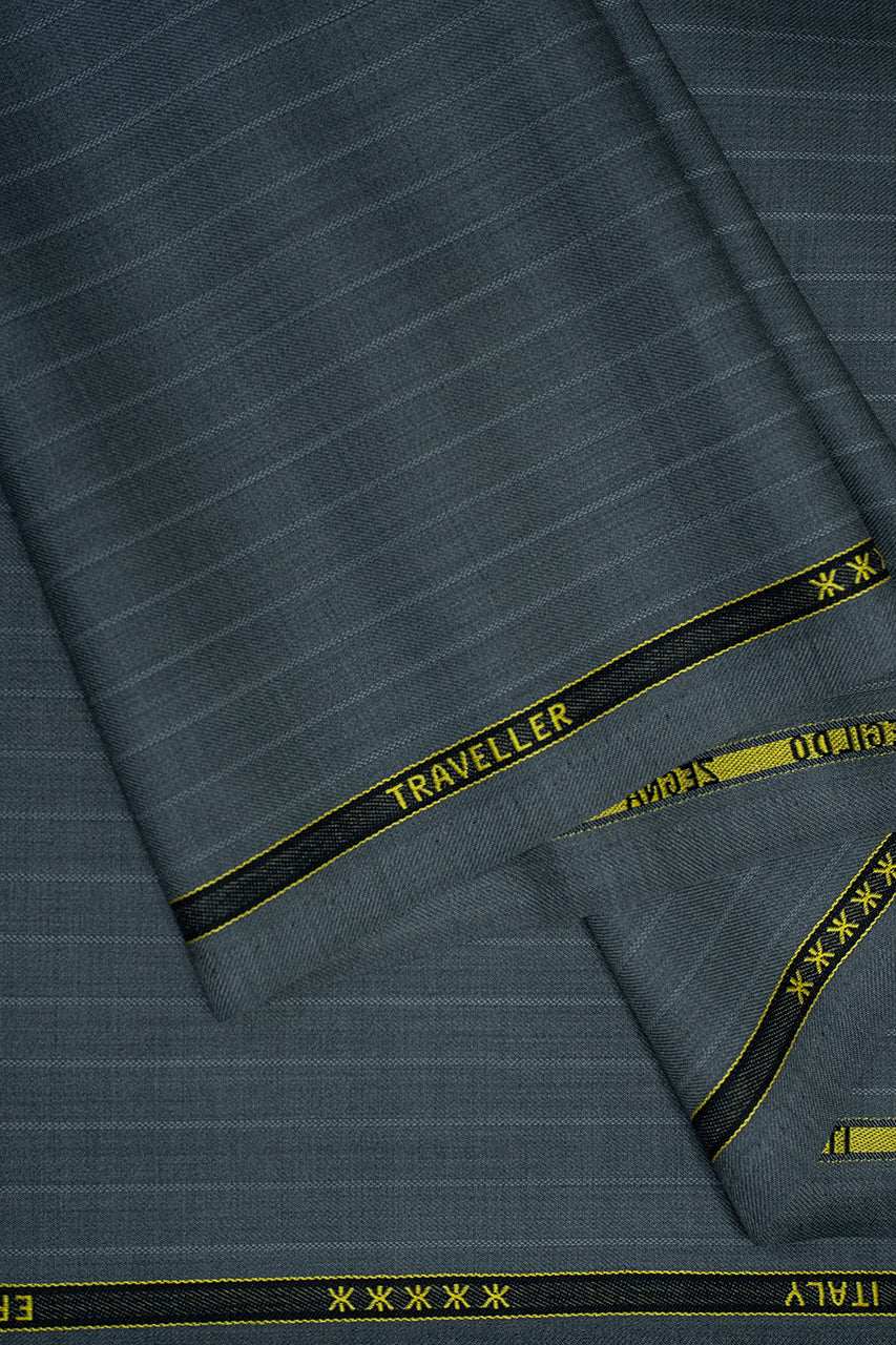Zegna Traveller Grey Stripe Superfine Australian Wool Suit Fabric -3.2m - Yoo's Club