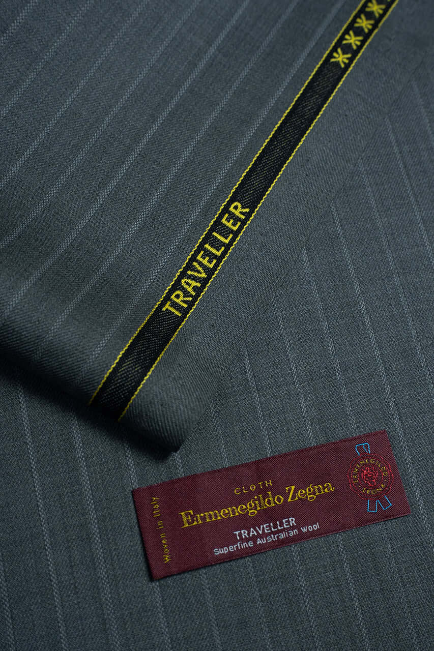 Zegna Traveller Grey Stripe Superfine Australian Wool Suit Fabric -3.2m - Yoo's Club