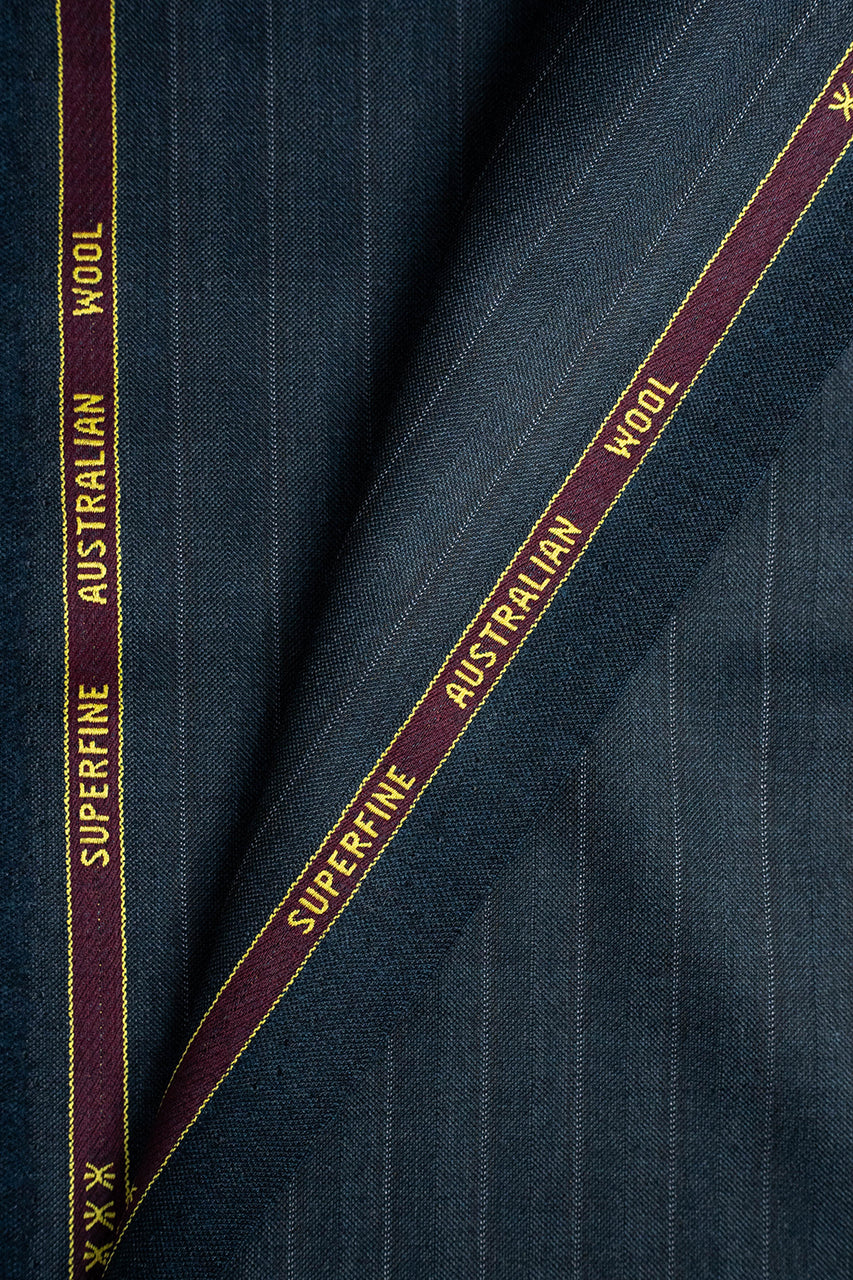 Zegna Trofeo Charcoal Chalkstripe Superfine Australian Wool Suit Fabric -3.1m - Yoo's Club