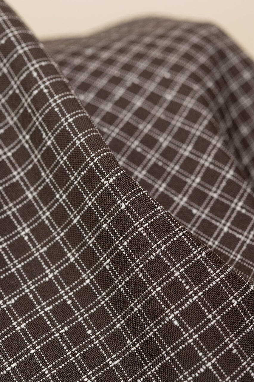 Vintage Suit Fabrics-Bleiche V23263 Brown Graph Check Trevira & Wool Jacketing-1.7m