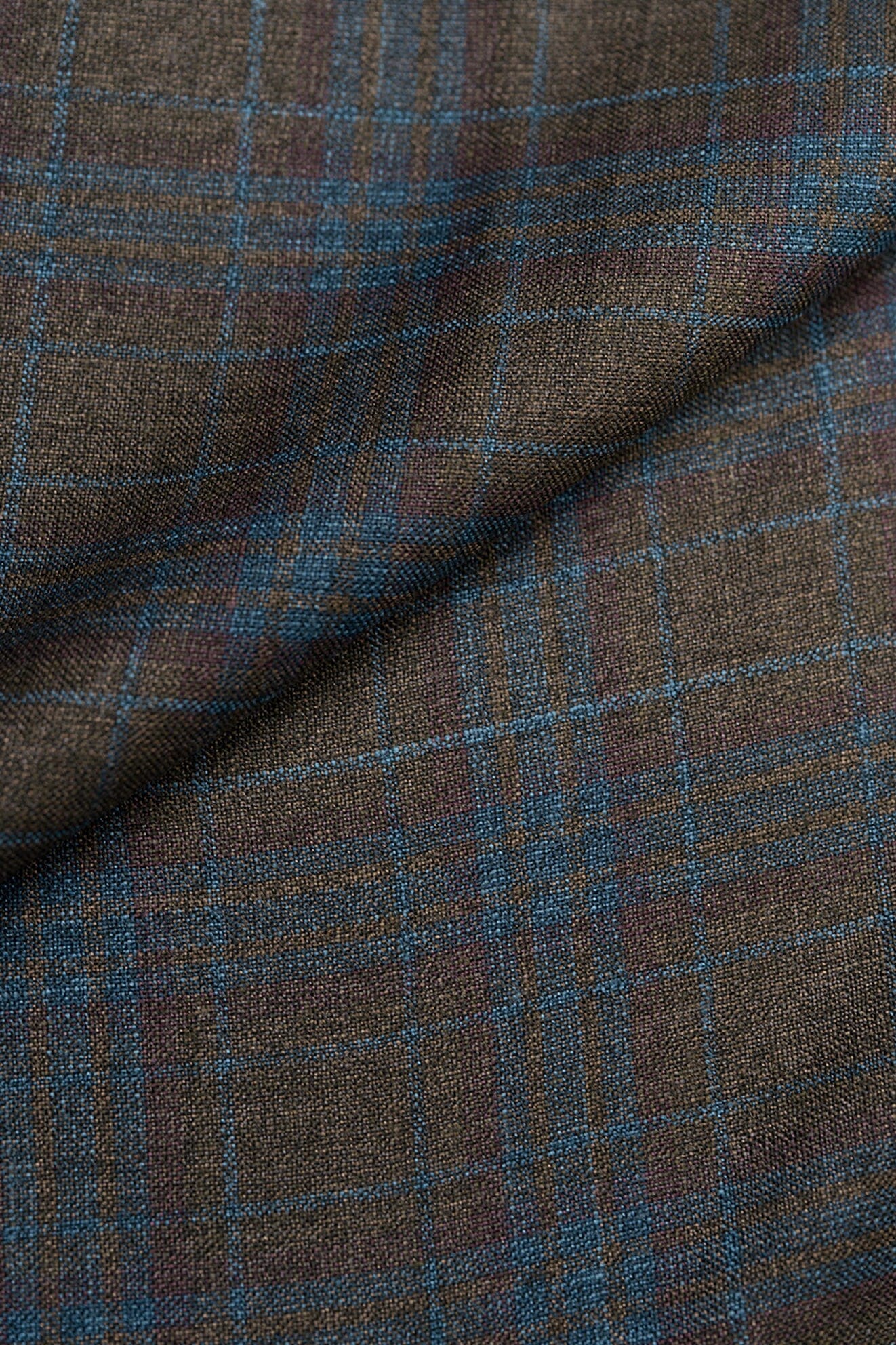 LaGondola Suit Fabric-E.Thomas GC50133 E.Thomas Brown & Blue Plaid Jacketing