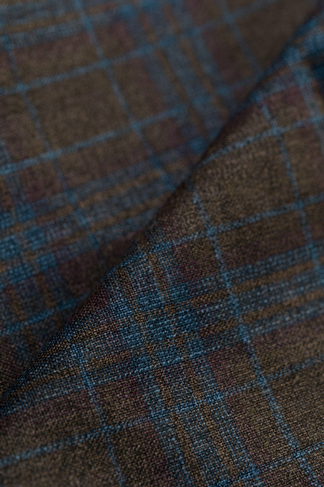 LaGondola Suit Fabric-E.Thomas GC50133 E.Thomas Brown & Blue Plaid Jacketing