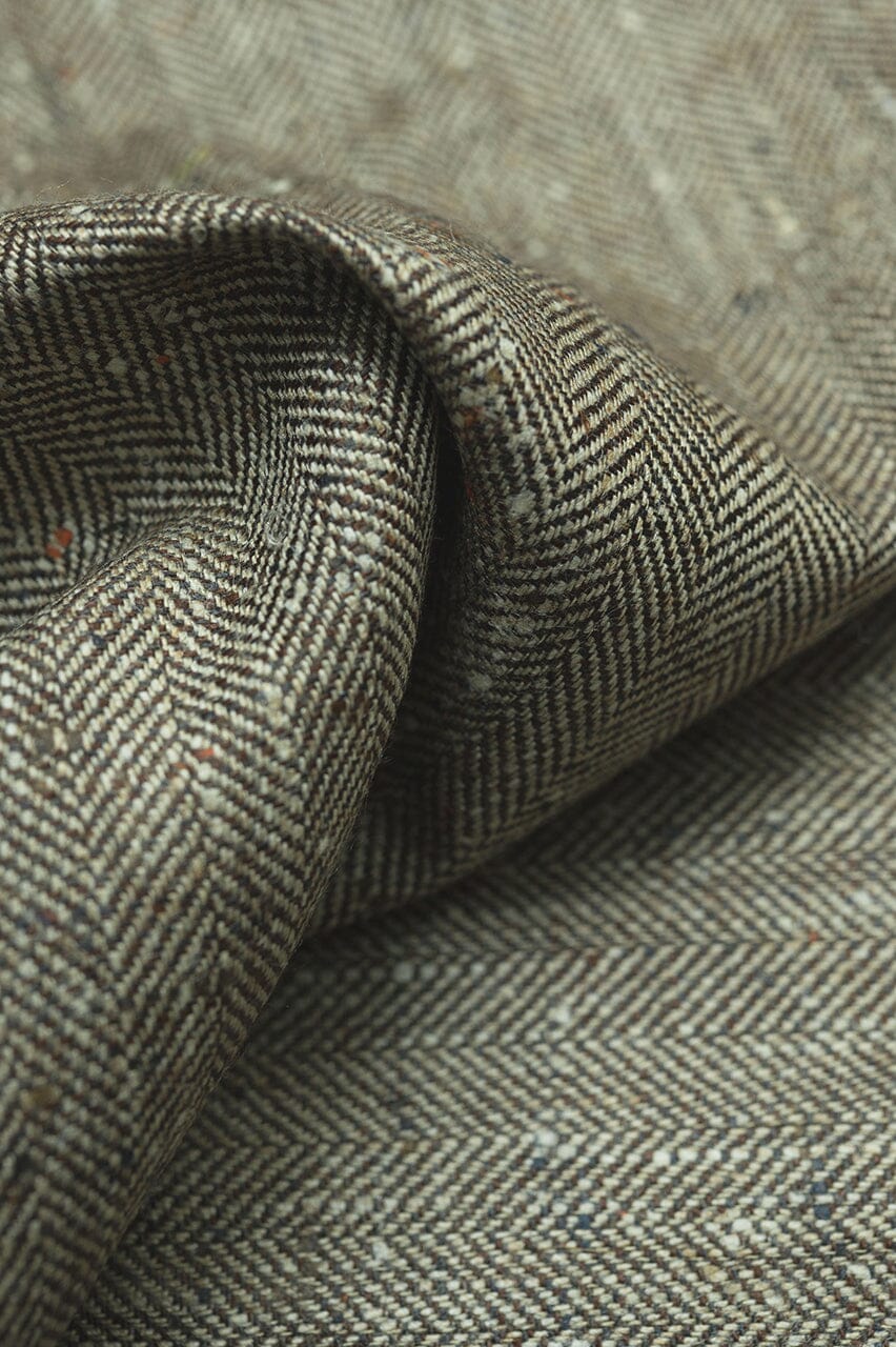 LaGondola Suit Fabric-E.Thomas GC50142 E.Thomas Brown Herringbone Jacketing