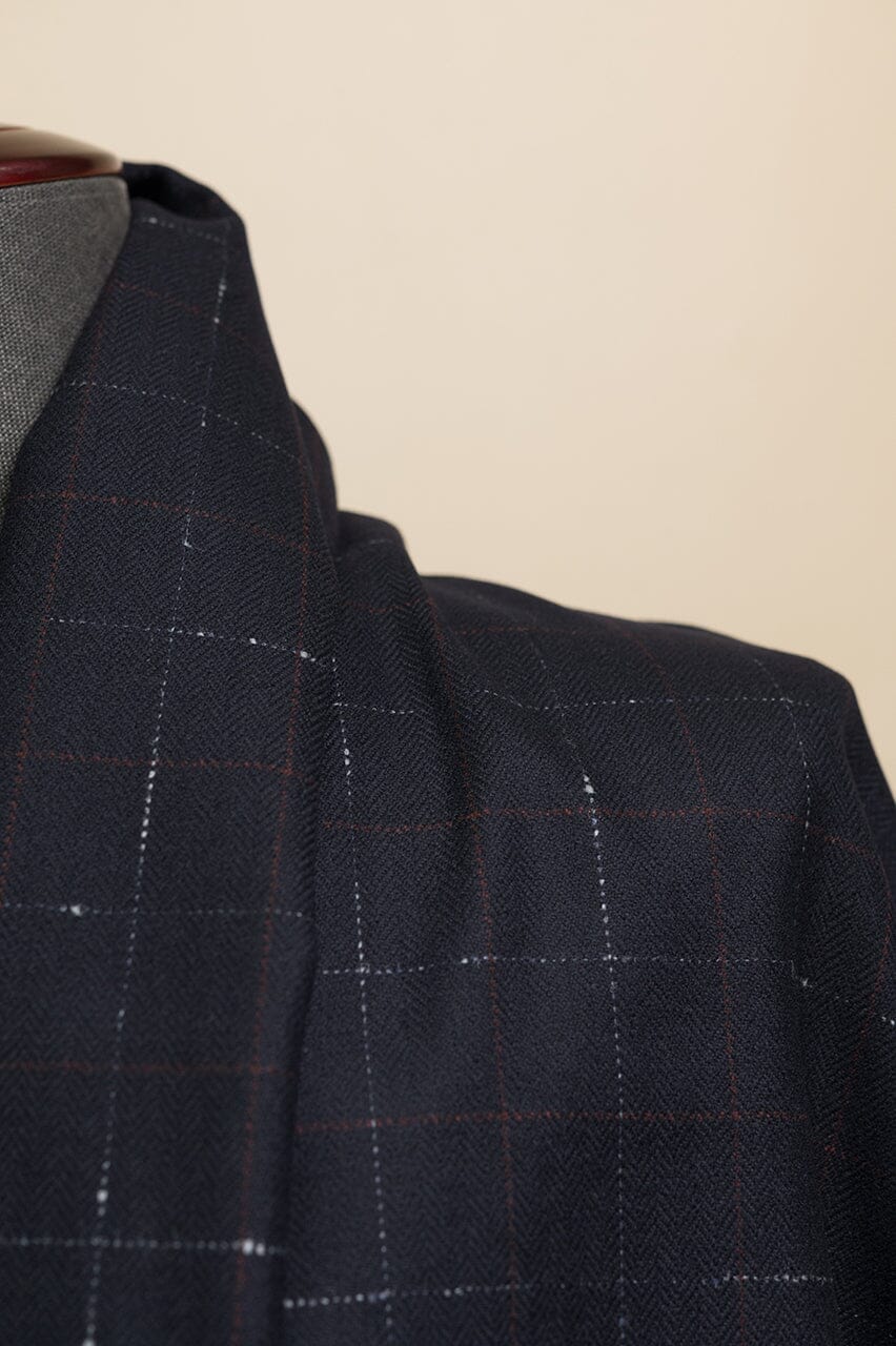 Vintage Suit Fabrics-E.Thomas V23291 E-Thomas Dark Blue Check Cashmere & Wool Jacketing-1.8m