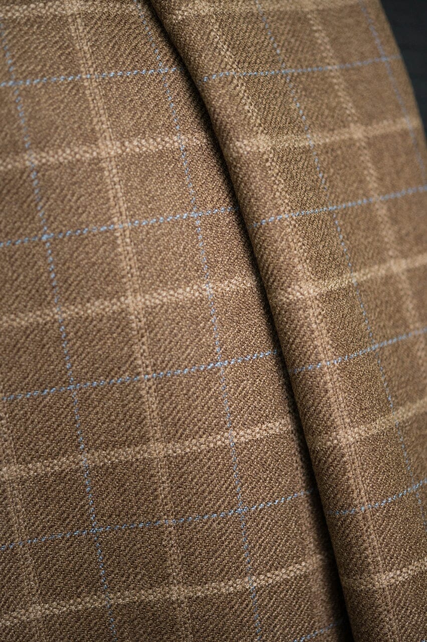 Vintage Suit Fabrics-Giorgio Vallino V23137 Brown Windowpane Wool Jacketing 1.7m