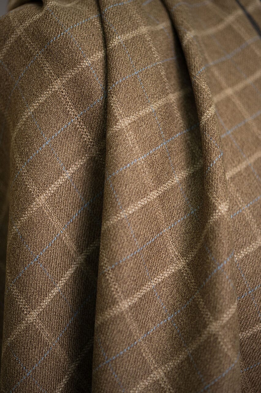 Vintage Suit Fabrics-Giorgio Vallino V23137 Brown Windowpane Wool Jacketing 1.7m