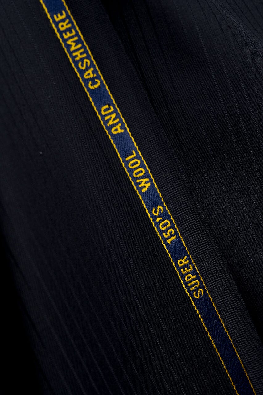 Vintage Suit Fabrics-Giovanni Valentino V23509 Giovanni Valentino Black Stripe Wool Cashmere Suiting -3.1m