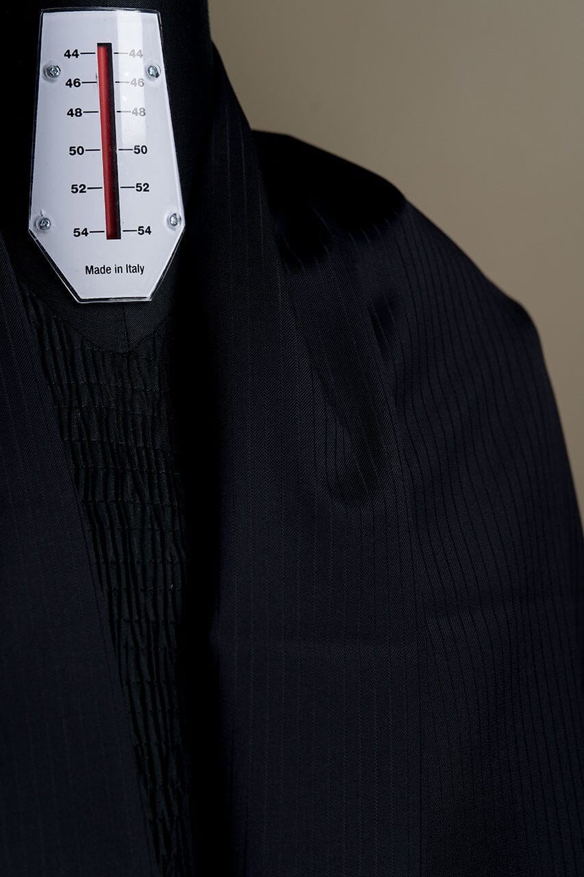 Vintage Suit Fabrics-Giovanni Valentino V23509 Giovanni Valentino Black Stripe Wool Cashmere Suiting -3.1m