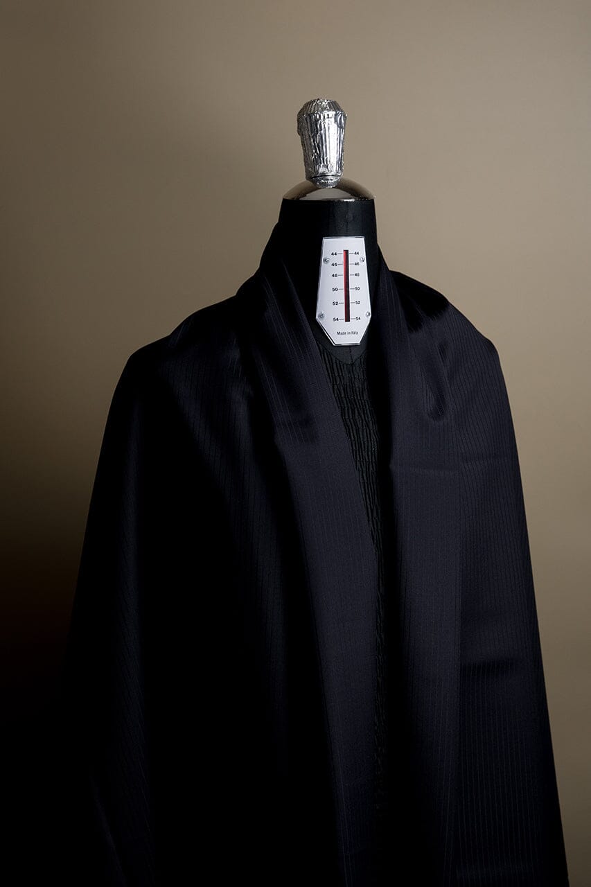 Vintage Suit Fabrics-Giovanni Valentino V23509 Giovanni Valentino Black Stripe Wool Cashmere Suiting -3.1m