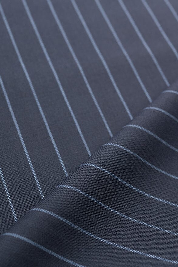 Vintage Suit Fabrics-Hield V20261 Superfine Dark Navy Stripe Suiting-2.8m