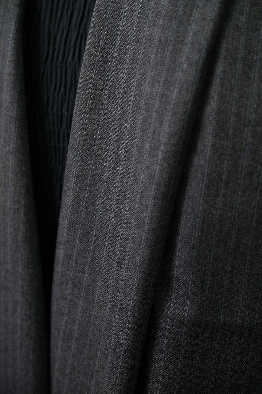 Vintage Suit Fabrics-Hield V23208 Charcoal Stripe Herringbone Wool Suiting 3.2m