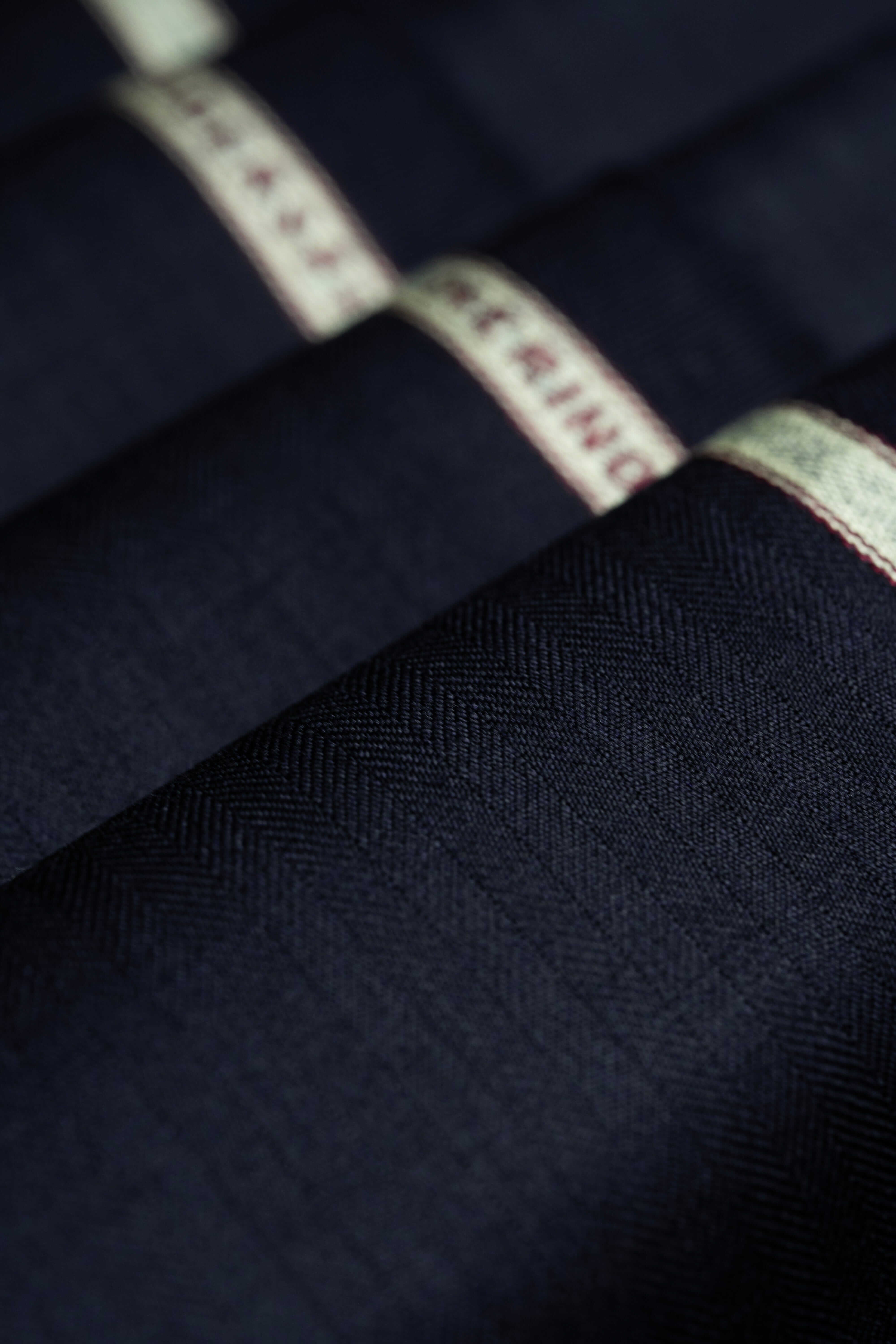 Modern Suit Fabrics-Huddersfield Cloth LS3726 Huddersfield Cloth Midnight Blue Herringbone 120's Merino Trousers - 1.8m