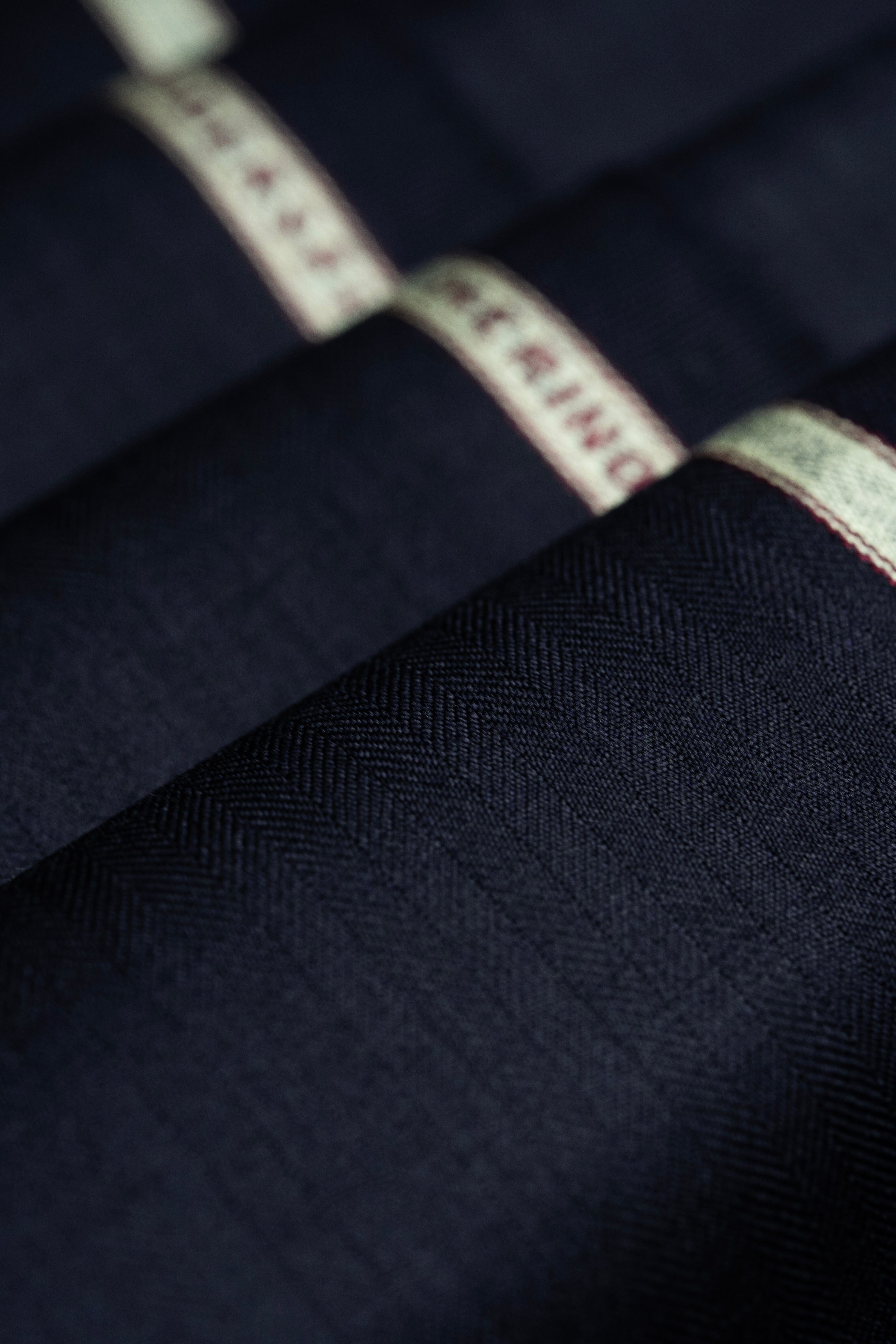 Modern Suit Fabrics-Huddersfield Cloth LS3726 Huddersfield Cloth Midnight Blue Herringbone 120's Merino Trousers - 1.8m