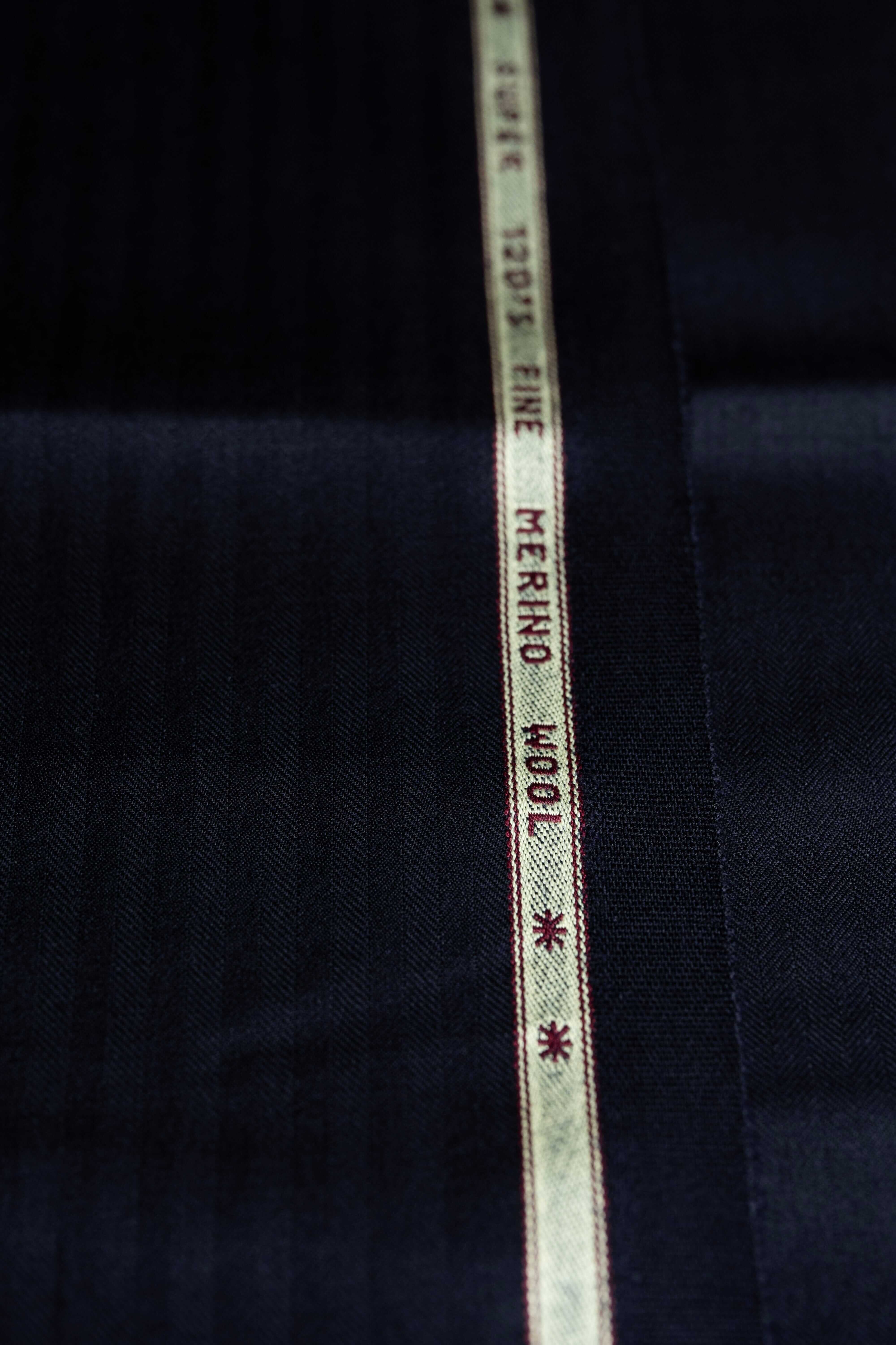 Modern Suit Fabrics-Huddersfield Cloth LS3726 Huddersfield Cloth Midnight Blue Herringbone 120's Merino Trousers - 1.8m
