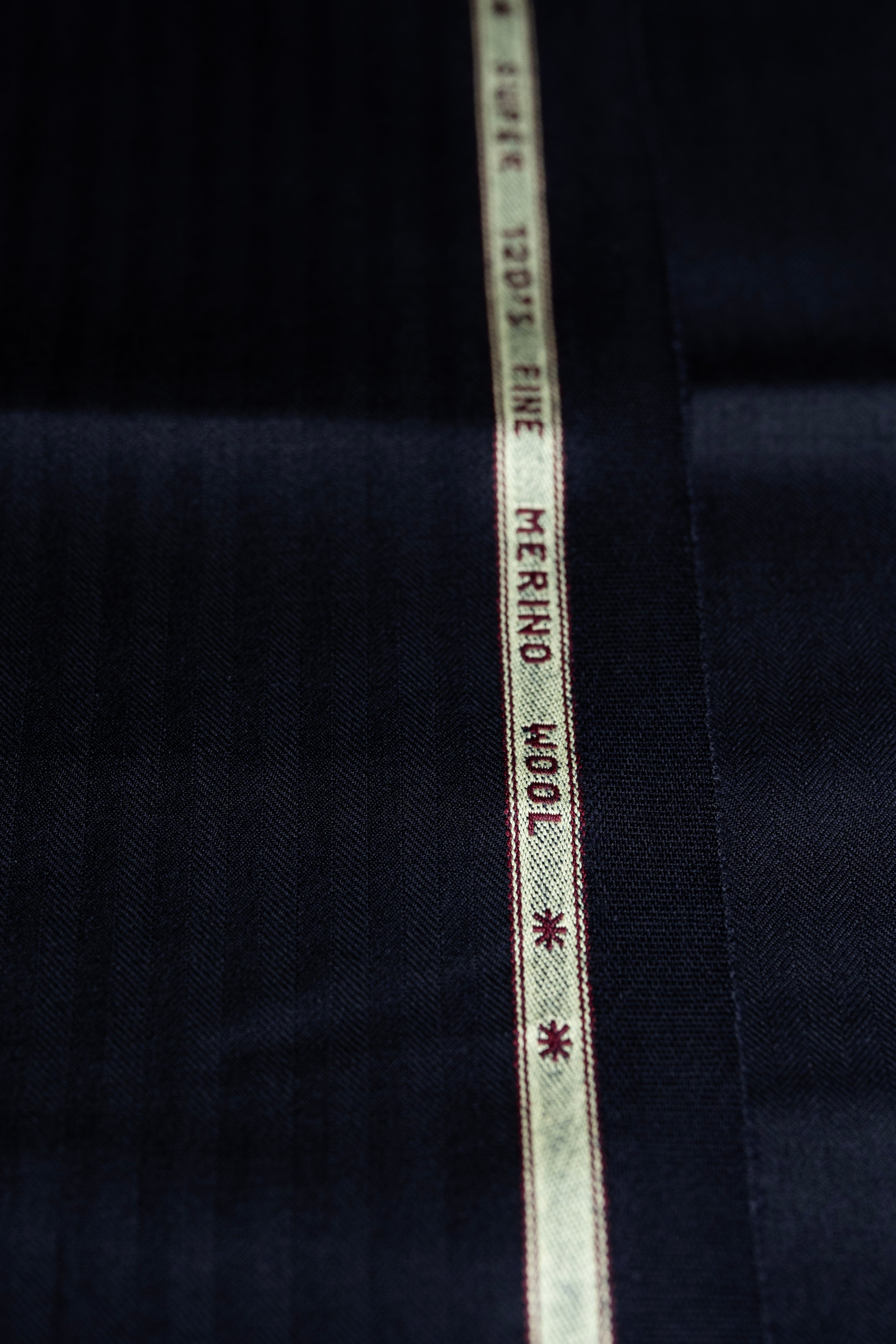 Modern Suit Fabrics-Huddersfield Cloth LS3726 Huddersfield Cloth Midnight Blue Herringbone 120's Merino Trousers - 1.8m